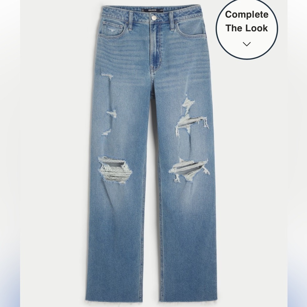 Hollister  ULTRA HIGH-RISE RIPPED MEDIUM WASH DAD JEANS size 7R